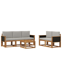 Set di divani da esterno 6 pcs Naturale e Grigio Chiaro