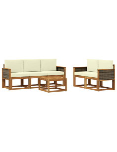 Set di divani da esterno con cuscino 6 pcs Naturale e Crema
