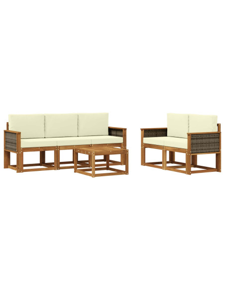 Set di divani da esterno con cuscino 6 pcs Naturale e Crema