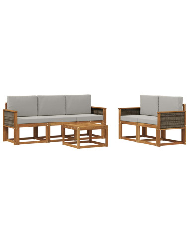 Set di divani da esterno 6 pcs Naturale e Grigio Chiaro
