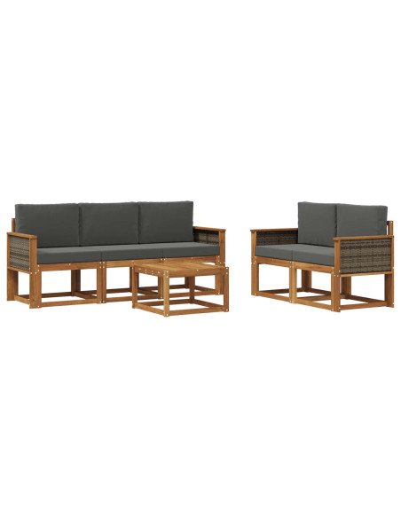 Set di divani da esterno con cuscino 6 pcs Naturale e Antracite