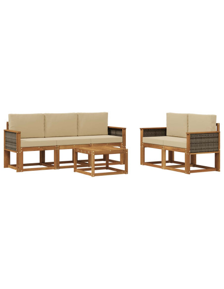 Set di divani da esterno con cuscino 6 pcs Naturale