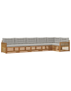 Set di divani da esterno 6 pcs Naturale e Grigio Chiaro
