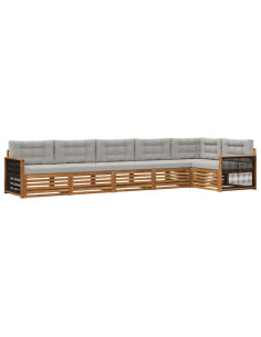 Set di divani da esterno 6 pcs Naturale e Grigio Chiaro
