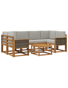 Set di divani da esterno 5 pcs Naturale e Grigio Chiaro 2