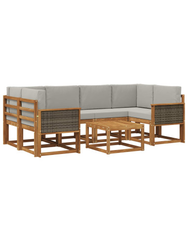 Set di divani da esterno 5 pcs Naturale e Grigio Chiaro