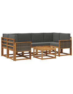 Set di divani da esterno con cuscino 5 pcs Naturale e Antracite 2