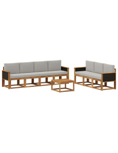 Set di divani da esterno 7 pcs Naturale e Grigio Chiaro