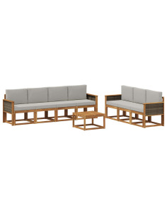 Set di divani da esterno 7 pcs Naturale e Grigio Chiaro