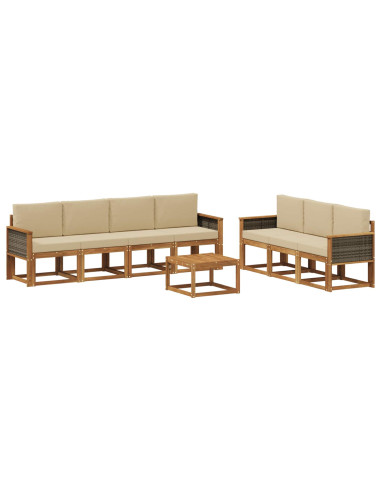 Set di divani da esterno con cuscino 7 pcs Naturale