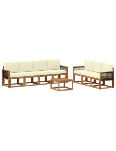 Set di divani da esterno con cuscino 7 pcs Naturale e Crema