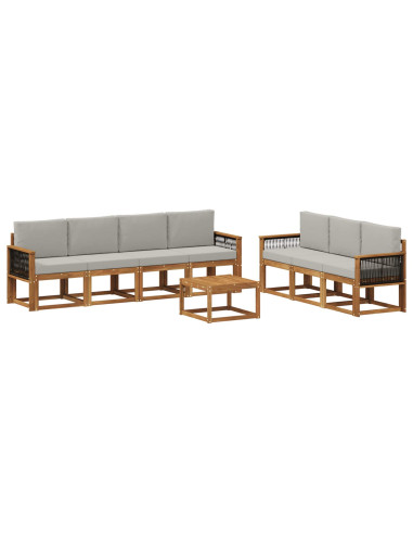 Set di divani da esterno 7 pcs Naturale e Grigio Chiaro