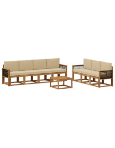 Set di divani da esterno con cuscino 7 pcs Naturale