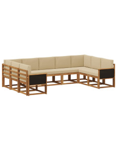 Set di divani da esterno con cuscino 9 pcs Naturale e Beige