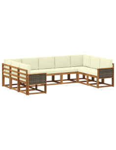 Set di divani da esterno con cuscino 9 pcs Naturale e Crema
