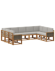 Set di divani da esterno 9 pcs Naturale e Grigio Chiaro