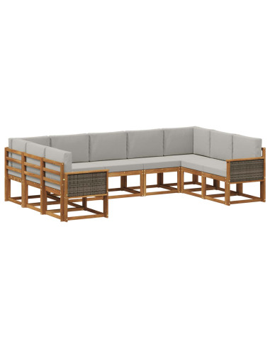 Set di divani da esterno 9 pcs Naturale e Grigio Chiaro