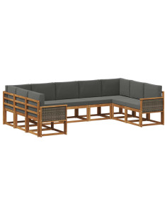 Set di divani da esterno con cuscino 9 pcs Naturale e Antracite