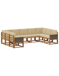 Set di divani da esterno con cuscino 9 pcs Naturale e Beige