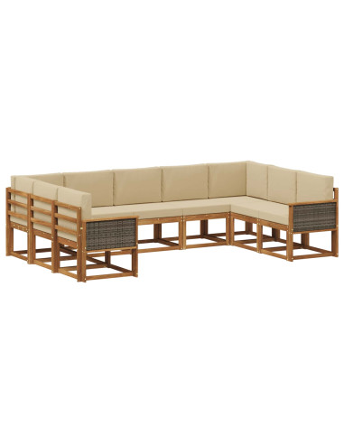 Set di divani da esterno con cuscino 9 pcs Naturale e Beige