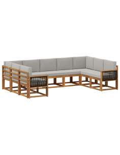 Set di divani da esterno 9 pcs Naturale e Grigio Chiaro