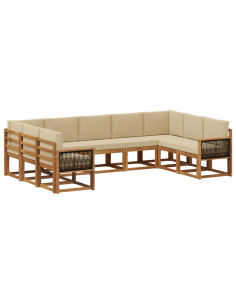 Set di divani da esterno con cuscino 9 pcs Naturale e Beige