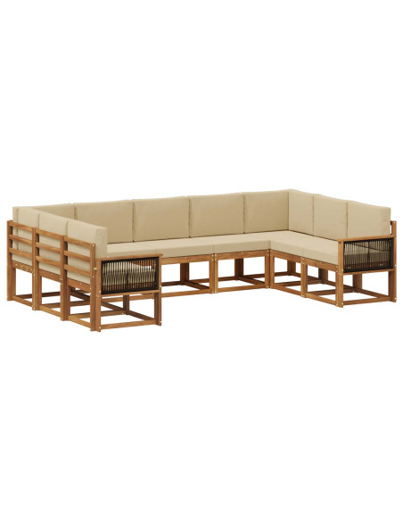 Set di divani da esterno con cuscino 9 pcs Naturale e Beige