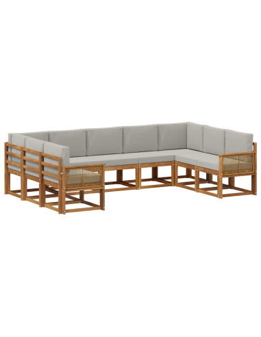 Set di divani da esterno 9 pcs Naturale e Grigio Chiaro