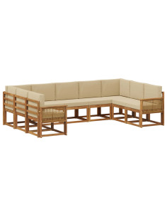 Set di divani da esterno con cuscino 9 pcs Naturale e Beige