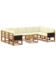 Set di divani da esterno con cuscino 10 pcs Naturale e Crema