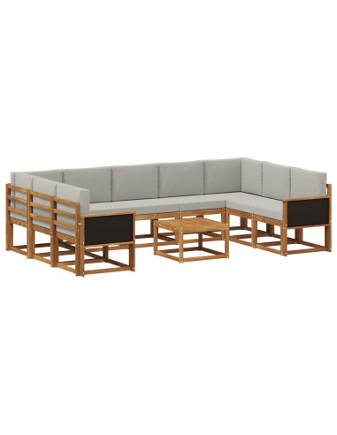 Set di divani da esterno 10 pcs Naturale e Grigio Chiaro