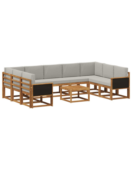 Set di divani da esterno 10 pcs Naturale e Grigio Chiaro
