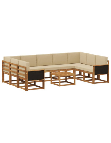 Set di divani da esterno con cuscino 10 pcs Naturale e Beige