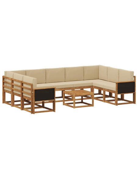 Set di divani da esterno con cuscino 10 pcs Naturale e Beige