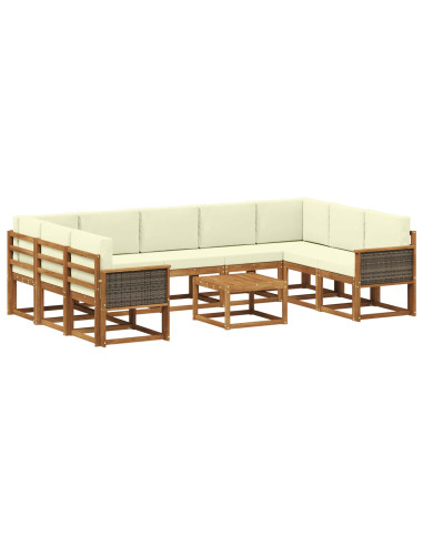 Set di divani da esterno con cuscino 10 pcs Naturale e Crema