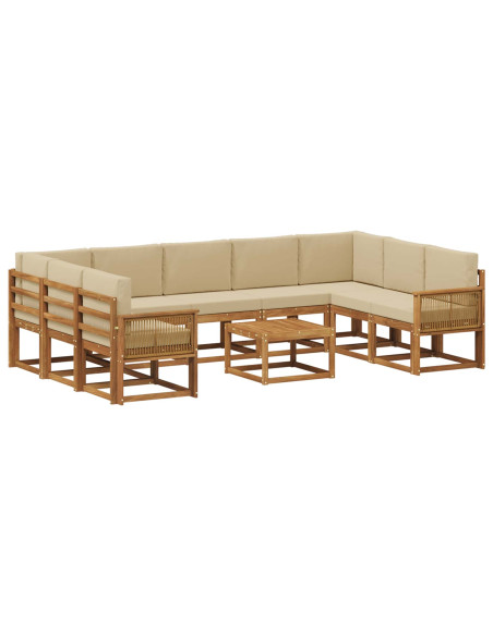 Set di divani da esterno con cuscino 10 pcs Naturale e Beige