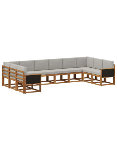 Set di divani da esterno 10 pcs Naturale e Grigio Chiaro
