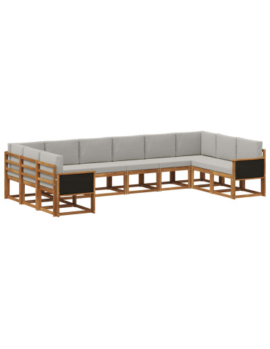 Set di divani da esterno 10 pcs Naturale e Grigio Chiaro