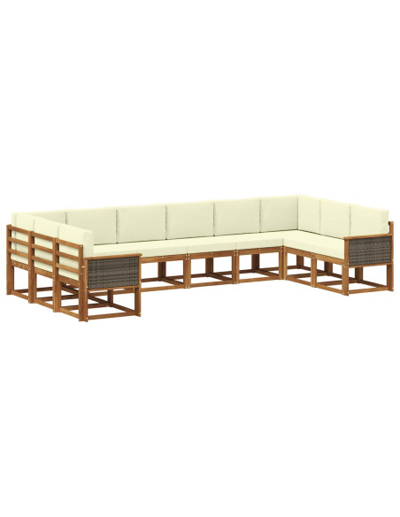 Set di divani da esterno con cuscino 10 pcs Naturale e Crema