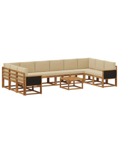 Set di divani da esterno con cuscino 11 pcs Naturale e Beige