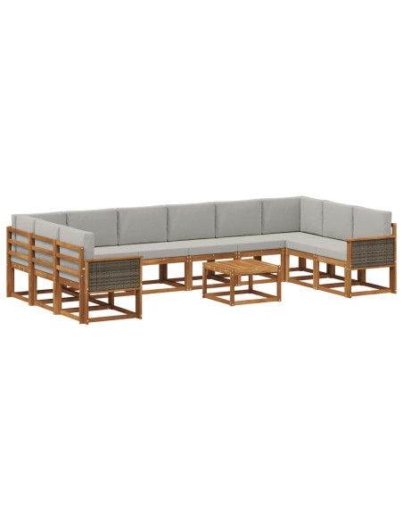 Set di divani da esterno 11 pcs Naturale e Grigio Chiaro