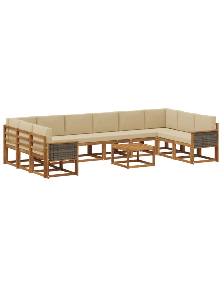 Set di divani da esterno con cuscino 11 pcs Naturale e Beige