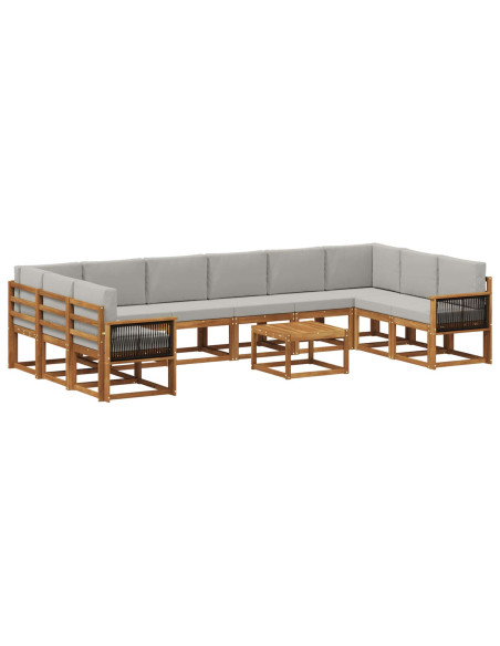 Set di divani da esterno 11 pcs Naturale e Grigio Chiaro