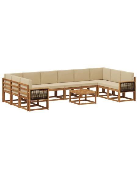 Set di divani da esterno con cuscino 11 pcs Naturale e Beige