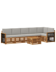 Set divano sezionale con cuscino 6 pcs Naturale e Grigio Chiaro