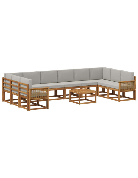Set di divani da esterno 11 pcs Naturale e Grigio Chiaro