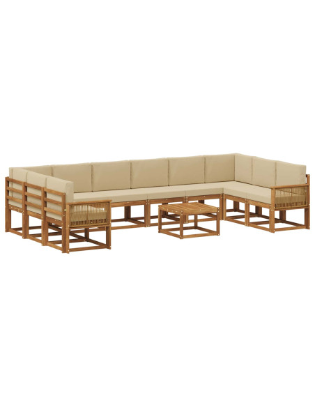 Set di divani da esterno con cuscino 11 pcs Naturale e Beige