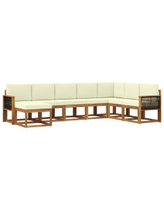 Set di divani da esterno con cuscino 8 pcs Naturale e Crema