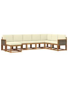 Set di divani da esterno con cuscino 8 pcs Naturale e Crema