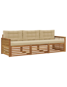 Set di divani da esterno con cuscino 3 pcs Naturale e Beige